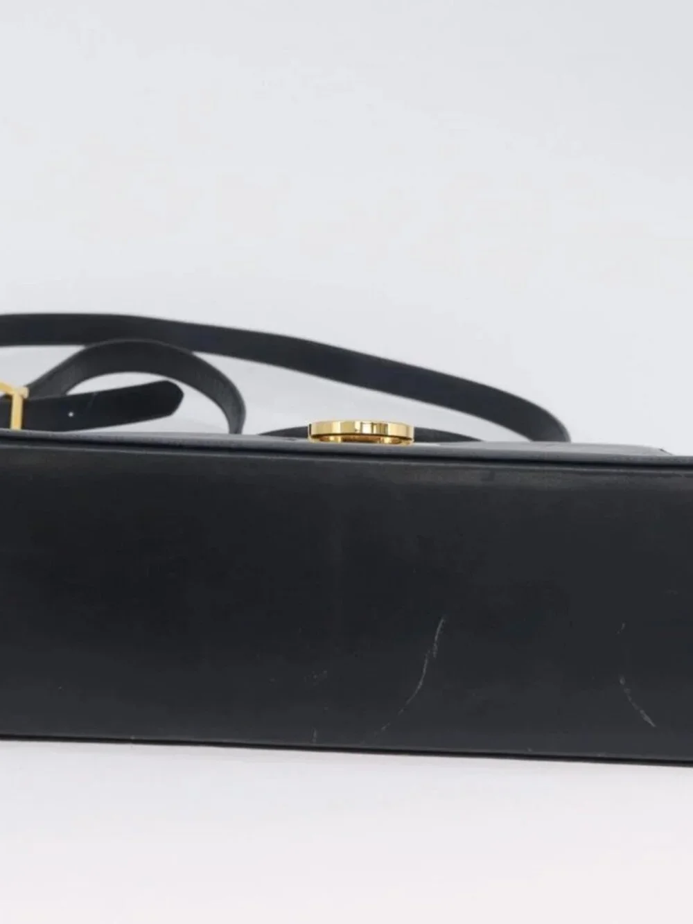 Salvatore Ferragamo Gancini Hand Bag Leather 2way Navy Gold Auth AMZ378
